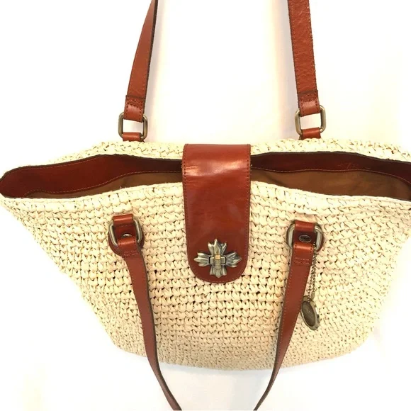 PATRICIA NASH Manarola Tote Purse Paper Rafia w/ Leather Trim - Picture 7 of 10